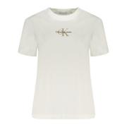 Korte Mouw Logo Geborduurd Wit T-shirt Calvin Klein , White , Dames