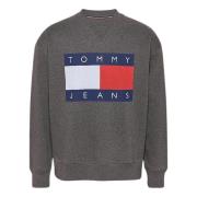 Grijze Melange Vlag Trui Tommy Hilfiger , Gray , Heren