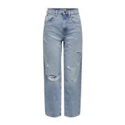 Denim High Waist Straight Leg Jeans Only , Blue , Dames