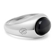 Silver Oval Signet Ring with Black Onyx Nialaya , Gray , Heren