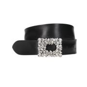 Kristal Vierkante Gesp Leren Riem Orciani , Black , Dames