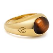 Gold Oval Signet Ring with Brown Tiger Eye Nialaya , Yellow , Heren