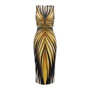 Gouden print aansluitende jurk Roberto Cavalli , Yellow , Dames