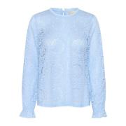 Kanten Blouse Placid Blue Cream , Blue , Dames