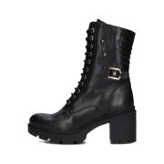 Zwarte Leren Veterschoenen Nerogiardini , Black , Dames