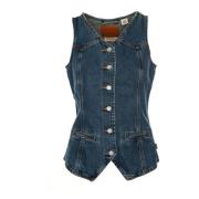 Denim Vest met V-hals Korsetstijl Levi's , Blue , Dames