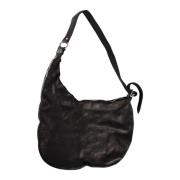 Zwarte Leren Tote Tas met Verstelbare Band Guidi , Black , Dames