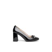 Zwarte lakleren pumps met 8 cm blokhak Nerogiardini , Black , Dames