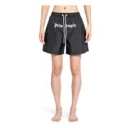 Logo Zwemshorts Zwart Elastische Taille Palm Angels , Black , Heren