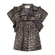 Leopard Print Ruffle Sleeve Blouse Neo Noir , Brown , Dames