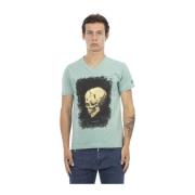 Korte Mouw V-hals T-shirt - Frontprint Trussardi , Green , Heren