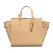 Beige Polyester Handtas met Contrasterende Details Calvin Klein , Beig...