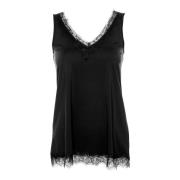 Kanten V-hals Top Rosemunde , Black , Dames