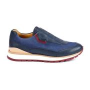 Nubuk Calf+Deer Sneaker Testoni , Blue , Heren