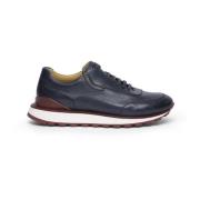 Chunky Deerskin Sneaker met Lambrusco Sole Testoni , Blue , Heren