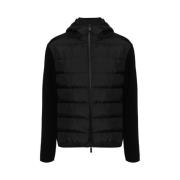 Gewatteerde Gebreide Hoodie Moncler , Black , Heren