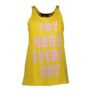 Gele Katoenen Tanktop met Logo Print Silvian Heach , Yellow , Dames