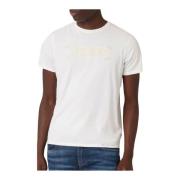 Katoenen T-shirt - Wit, Rechte pasvorm Guess , White , Heren