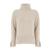 Zachte Gebreide Trui met Hoge Kraag Le Tricot Perugia , Beige , Dames