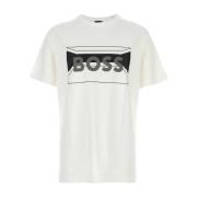 Stretch Katoenmix T-shirt Boss , White , Heren