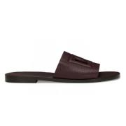 Burgundy Deerskin Logo Slides Dolce & Gabbana , Red , Dames