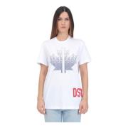 Wit Logo Print T-shirt Dsquared2 , White , Dames