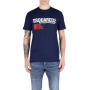 Logo Print Katoenen T-shirt Dsquared2 , Blue , Heren