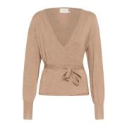 Wrap Cardigan Feather Gray Melange Kaffe , Beige , Dames