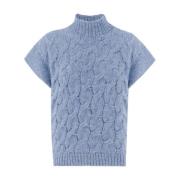 Elegante Gebreide Pullover met Hoge Kraag Le Tricot Perugia , Blue , D...