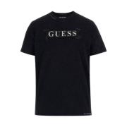 Zwarte Katoenen T-Shirt - Rechte Snit Guess , Black , Heren