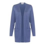 Lang Vest Blauw Indigo Stijlvol Gebreid Kaffe , Blue , Dames