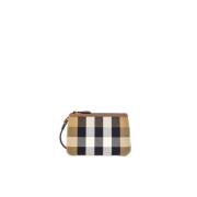 House Check Pouch met Leren Details Burberry , Brown , Dames