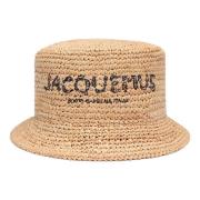 Raffia Bucket Hat met Gevlochten Ontwerp Jacquemus , Brown , Heren