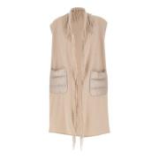 Wol Kasjmier Vest Hazelnoot Franje Herno , Beige , Dames