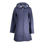 Blauwe Wollen Jas met Afneembare Capuchon K-Way , Blue , Dames