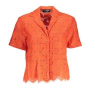 Oranje Katoenen Shirt met V-Hals Desigual , Orange , Dames