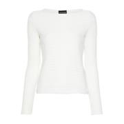 Witte Gestreepte Boothals Trui Emporio Armani , White , Dames