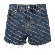 Diep Blauw/Wit Logo Print Hoge Taille Shorts Alexander Wang , Blue , D...