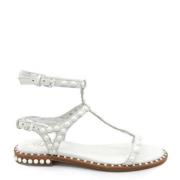 Gladiator Stijl Witte Leren Sandalen ASH , White , Dames