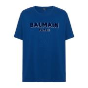 Metallic flocked T-shirt Balmain , Blue , Heren