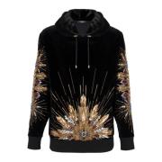 Fluwelen hoodie met borduursel Balmain , Black , Heren