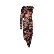 Zwart Bloemenblad Een-Schouder Midi Jurk Etro , Black , Dames