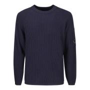 Ribgebreide Crew Neck Sweater C.p. Company , Blue , Heren