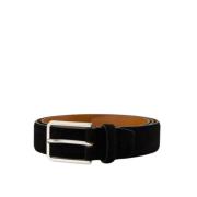 Leren Stalen Gesp Riem Santoni , Black , Heren