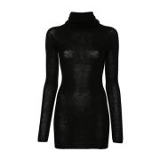 Zwarte Ribgebreide Coltrui Sweater Rick Owens , Black , Dames