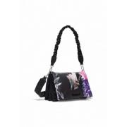 Zwarte Bedrukte Handtas met Schouderband Desigual , Black , Dames