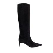 Suede Boot met DG Logo Hak Dolce & Gabbana , Black , Dames