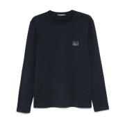 Blauw Jersey Crew Neck Logo T-shirt Dolce & Gabbana , Blue , Heren