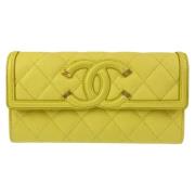 Pre-owned Leather wallets Chanel Vintage , Yellow , Dames