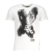 Korte Mouw Logo Print T-Shirt Wit Cavalli Class , White , Heren